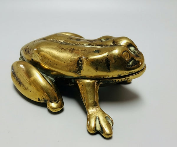 Frog Shape Trinket Pin Box Vintage Toad Figurine Hinged Lid Brass Miniature