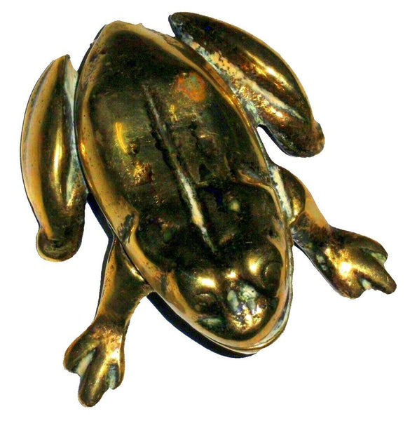 Frog Shape Trinket Pin Box Vintage Toad Figurine Hinged Lid Brass Miniature