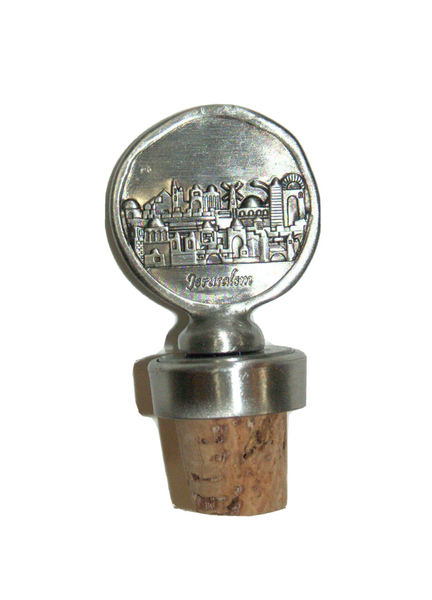 Judaica Bottle Cork Stopper Jerusalem Old City Relief Israel Amulet Charm Pewter