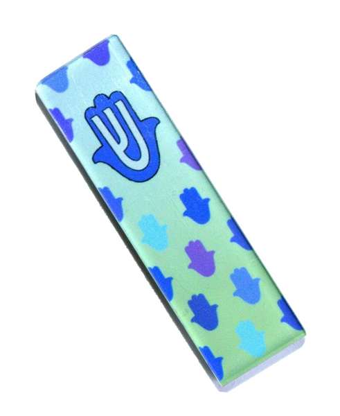 Judaica Car Mezuzah Case Perspex Blue Hamsa 4 cm