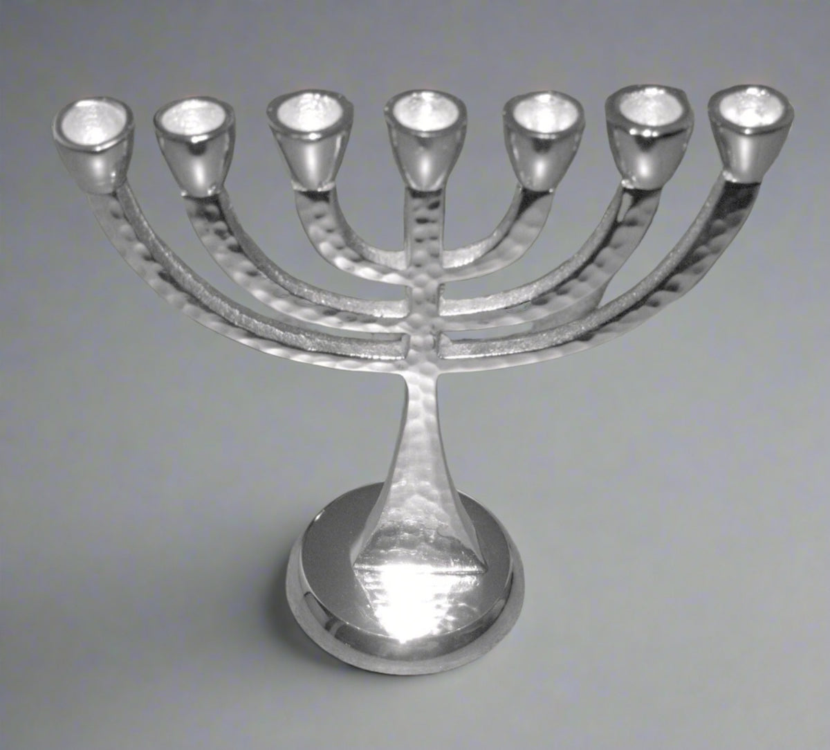 Judaica Hammered Small Aluminum Seven 7 Branch Menorah Israel Symbol 5