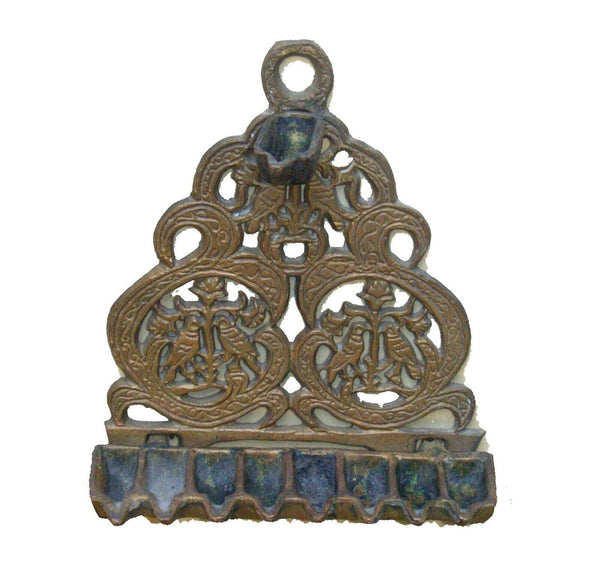 Judaica Hanukkah Oil Menorah Copper Alloy North Africa Bird Ornament Decorations