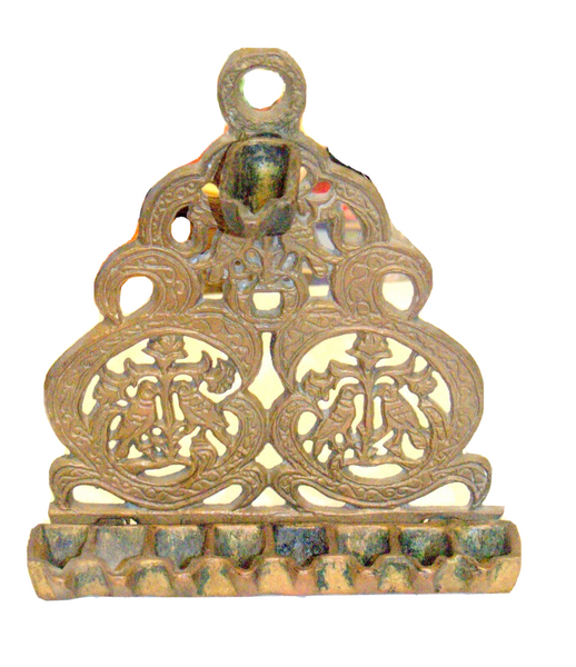 Judaica Hanukkah Oil Menorah Copper Alloy North Africa Bird Ornament Decorations