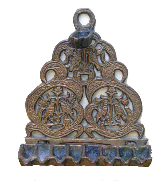 Judaica Hanukkah Oil Menorah Copper Alloy North Africa Bird Ornament Decorations