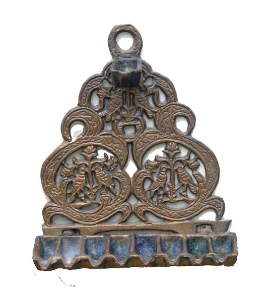 Judaica Hanukkah Oil Menorah Copper Alloy North Africa Bird Ornament Decorations