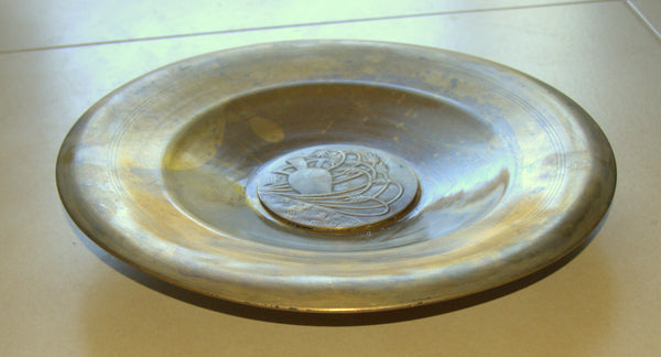 Judaica Israel Vintage Bronze Centerpiece Tray Oil Jug Relief 1960's Signed