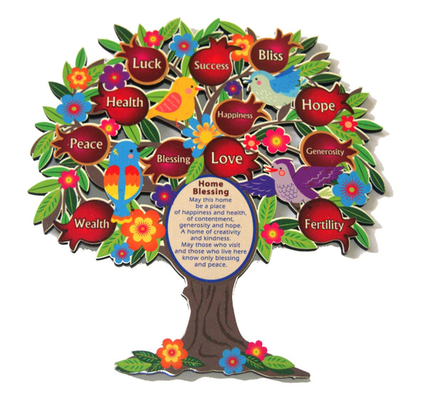 Judaica Kabbalah Home Blessing English Wood Tree of Blessings Wall Hang Evil Eye