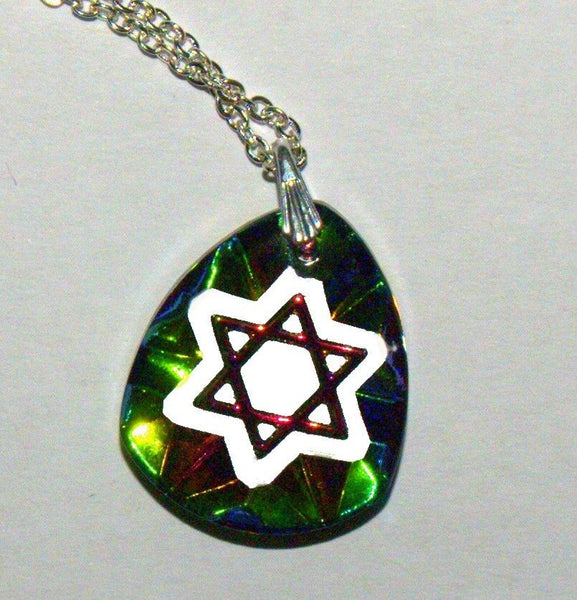 Judaica Magen David Star Crystal Pendant Multicolored Sparkle Venice Italy