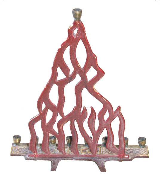 Judaica Menorah Hanukkah Vintage Israel Flame Nes Gadol Red Signed KL Hakuli