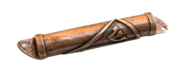 Judaica Metal Hammered Mezuzah Case Copper Tone 6 cm Geometric Open Back