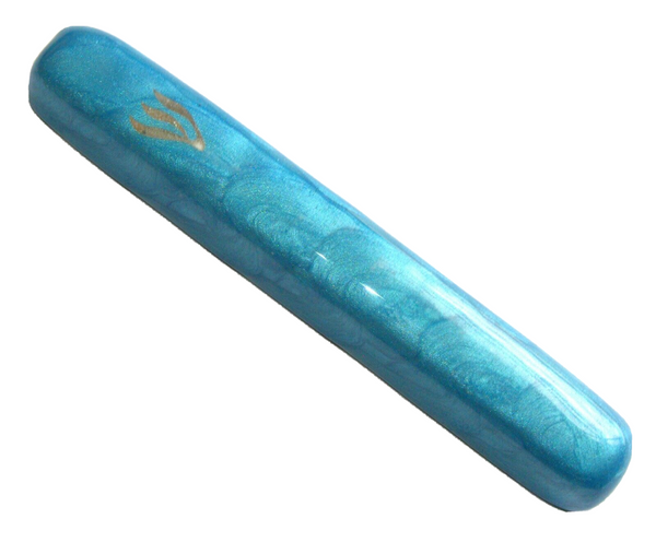 Judaica Mezuzah Case Aluminum Enamel Bright Blue Silver Shin 10 cm