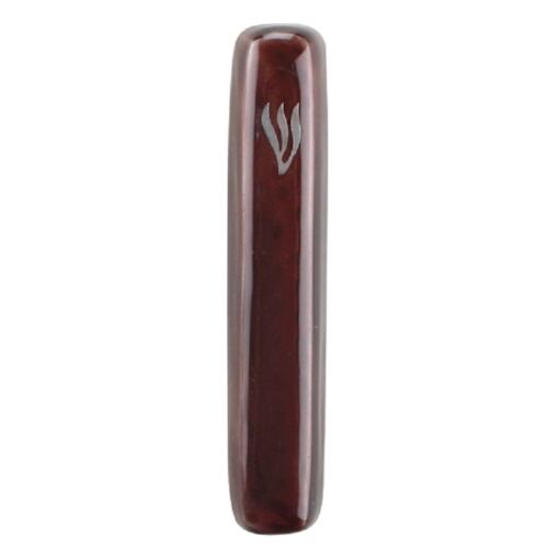 Judaica Mezuzah Case Aluminum Enamel Brown Coffee Silver Shin 10 cm