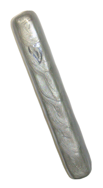 Judaica Aluminum Mezuzah Case Enamel Coated Warm Gray Silver Shin 10 cm