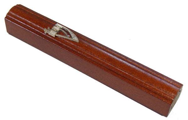 Judaica Mezuzah Case Brown Wood Decorative Metal SHIN 12 cm
