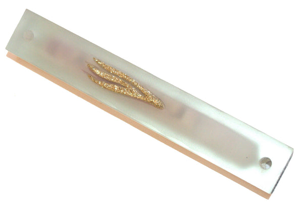 Judaica Mezuzah Case Frosted Matte Glass Sparkling Gold Shin 10 cm Judaism
