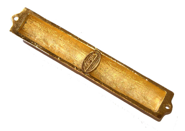 Judaica Mezuzah Case Jerusalem Gold Brown Enamel Decorated Blue Crystals 10 cm
