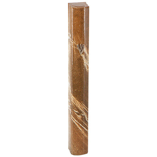 Judaica Mezuzah Case Brown Aluminum Marble Like Pattern Closed Back 10 cm