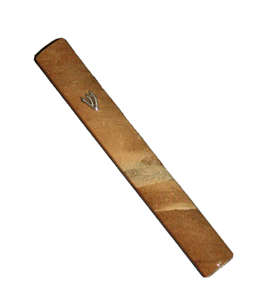 Judaica Mezuzah Case Brown Aluminum Marble Like Pattern Closed Back 10 cm