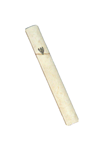 Judaica Mezuzah Case Marble Like Off White Aluminum Closed Back 10 cm