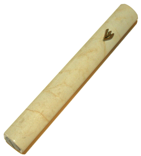 Judaica Mezuzah Case Marble Like Off White Aluminum Closed Back 10 cm