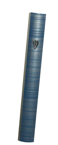 Judaica Mezuzah Case Metallic Dark Blue Gray Stripes Aluminum 12 cm Closed Back