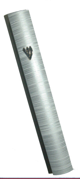 Judaica Mezuzah Case Metallic Silver White Stripes Aluminum 10 cm Closed Back