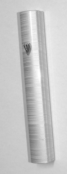 Judaica Mezuzah Case Metallic Silver White Stripes Aluminum 10 cm Closed Back