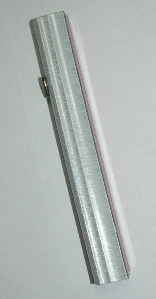 Judaica Mezuzah Case Metallic Silver White Stripes Aluminum 10 cm Closed Back