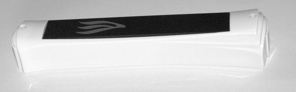 Judaica Mezuzah Case Plastic White w Black Front Closed Back 12 cm