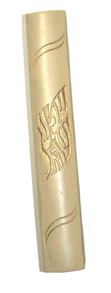 Judaica Mezuzah Case Polyresin Natural Mock Stone Shema Israel Closed Back 12 cm