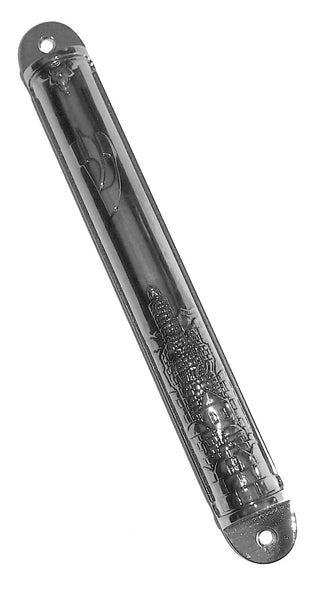 Judaica Mezuzah Case Silver Metal Jerusalem View SHIN Engraved Decorated 12 cm