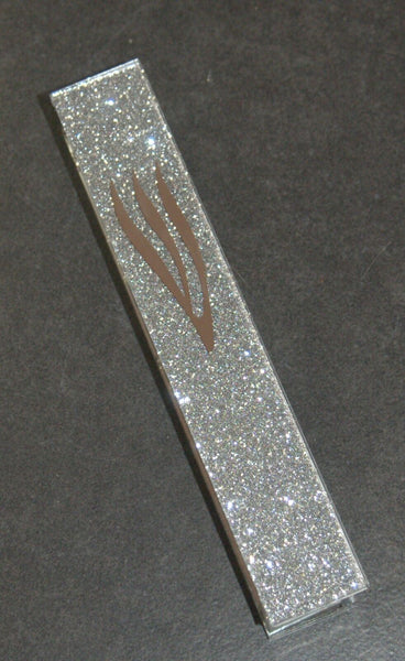 Judaica Mezuzah Case Sparkling Silver Glass Mirror Closed Back SHIN 10 cm