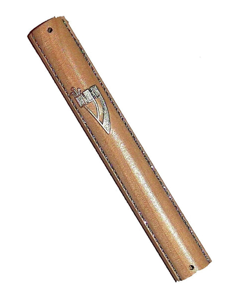 Judaica Mezuzah Case Wood Silver Metal Decoration SHIN Round 12 cm Closed Back