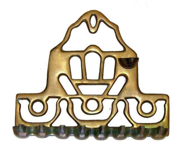 Judaica Oil Menorah Hanukkah Vintage Israel Buckler Signed Hamsa Good Luck 1970s