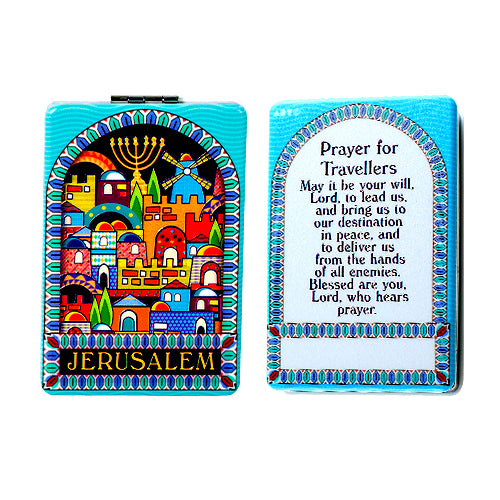 Judaica Rectangle Plastic Pocket Mirror for Tefillin w Jerusalem View