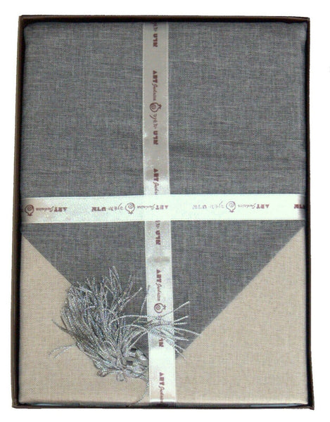 Judaica Shabbat Linen Cream Gray Tablecloth w Runner 140 X 280 cm 55 X 110 inch