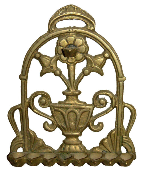Judaica Vintage Hanukkah Oil Menorah Hanukkiah Flower Vase Wall Hang Bronze