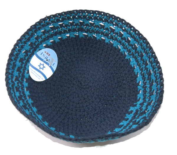 Knitted Kippah Blue Turquoise Yarmulke Yamaka Judaica Israel 17 cm
