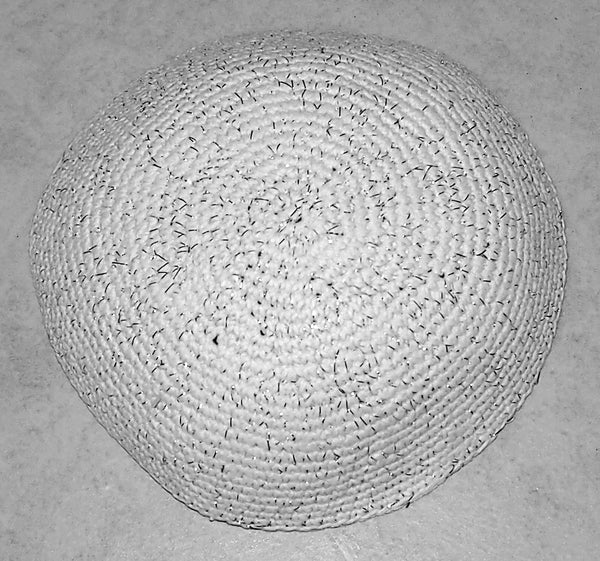 Knitted White Kippah w Silver Fibers Yarmulke Judaica Shabbat Israel 16 cm