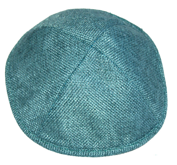 Linen Kippah Dark Aquamarine Shabbat w Pin Spot Judaica 19 cm Israel Tradition