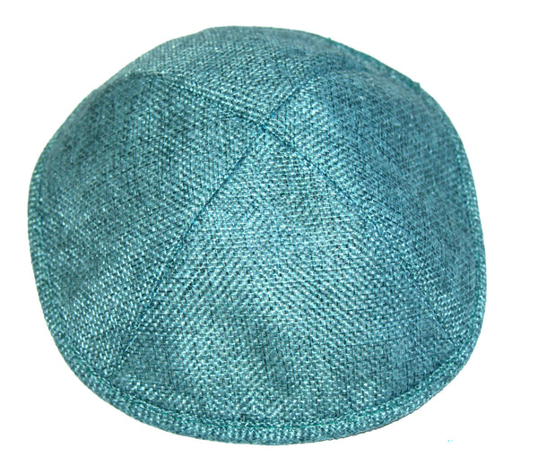 Linen Kippah Dark Aquamarine Shabbat w Pin Spot Judaica 19 cm Israel Tradition