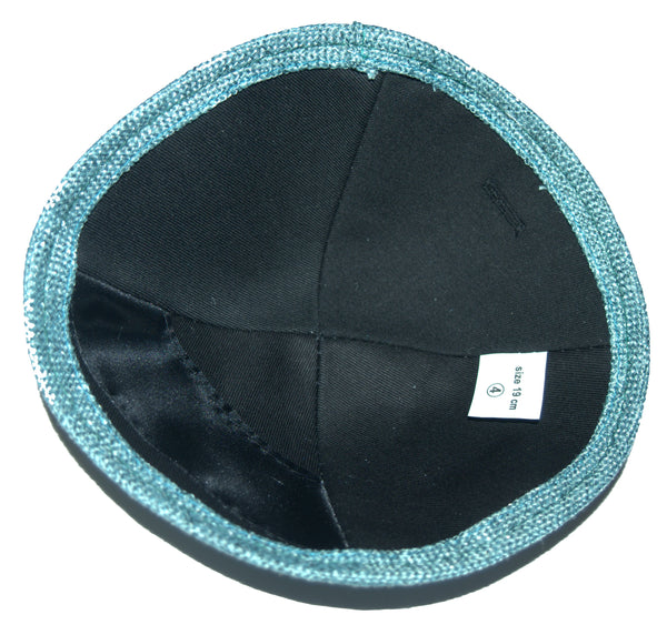 Linen Kippah Dark Aquamarine Shabbat w Pin Spot Judaica 19 cm Israel Tradition