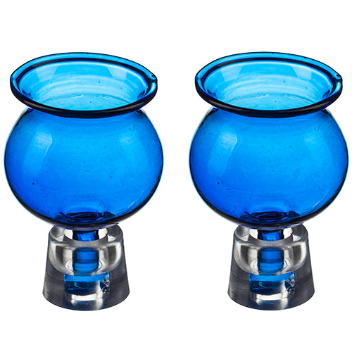 Lot of 2 Small Blue Glass Oil Candle Cups Holders DIY Menorah Judaica