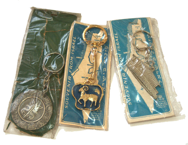 Lot of 3 Vintage 1960's Bezalel Key Chain Holder Israel Judaica Original Pack