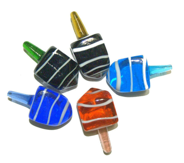 Lot of 5 Murano Glass Handmade Dreidel Sevivon Hanukkah Judaica Italy Venice