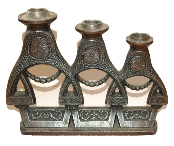 Matryoshka Soviet Vintage Triple Metal Candlestick Candle Holder Russian Dolls
