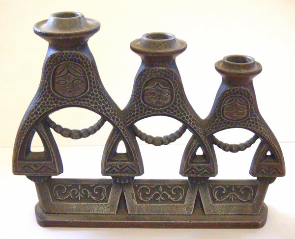 Matryoshka Soviet Vintage Triple Metal Candlestick Candle Holder Russian Dolls