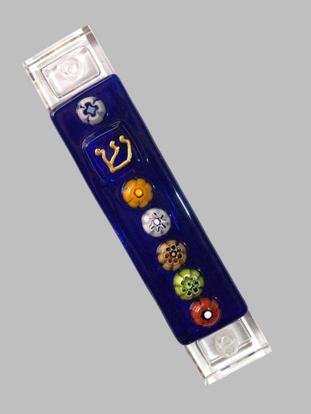 Murano Glass Handmade Mezuzah Case w 6.5 cm Scroll Dark Blue Murrina Judaica