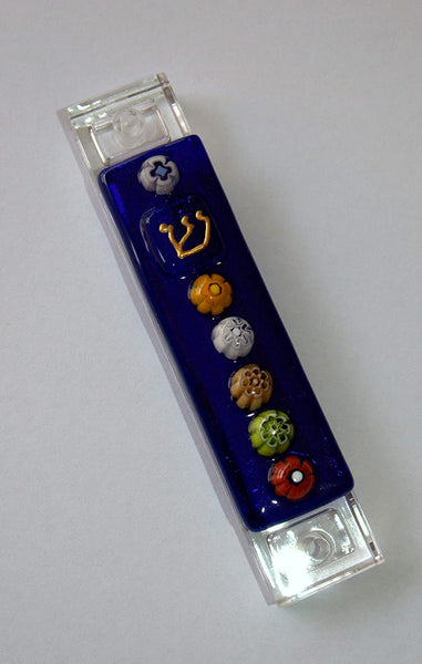 Murano Glass Handmade Mezuzah Case w 6.5 cm Scroll Dark Blue Murrina Judaica