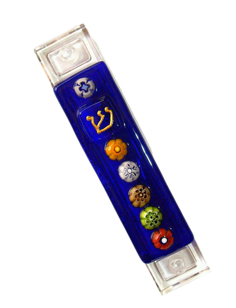 Murano Glass Handmade Mezuzah Case w 6.5 cm Scroll Dark Blue Murrina Judaica